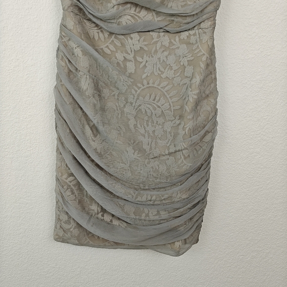 Tadashi Shoji Silk Chiffon Ruched Lace Sheath Dress Women's Size 4 Gray Formal - Picture 3 of 10